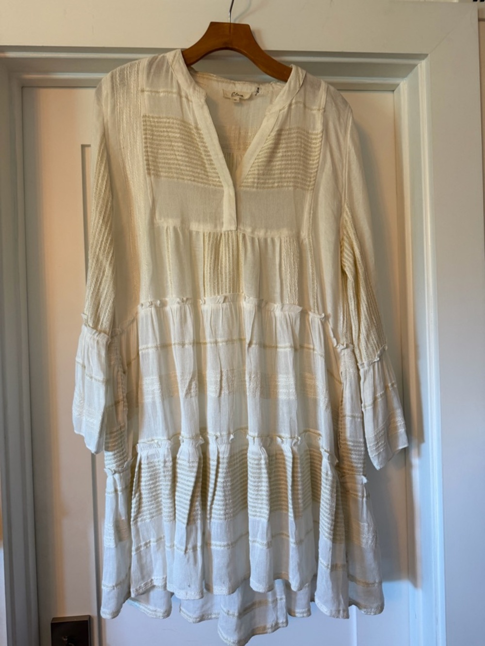 Elan Cream Textured Tiered Mini Dress